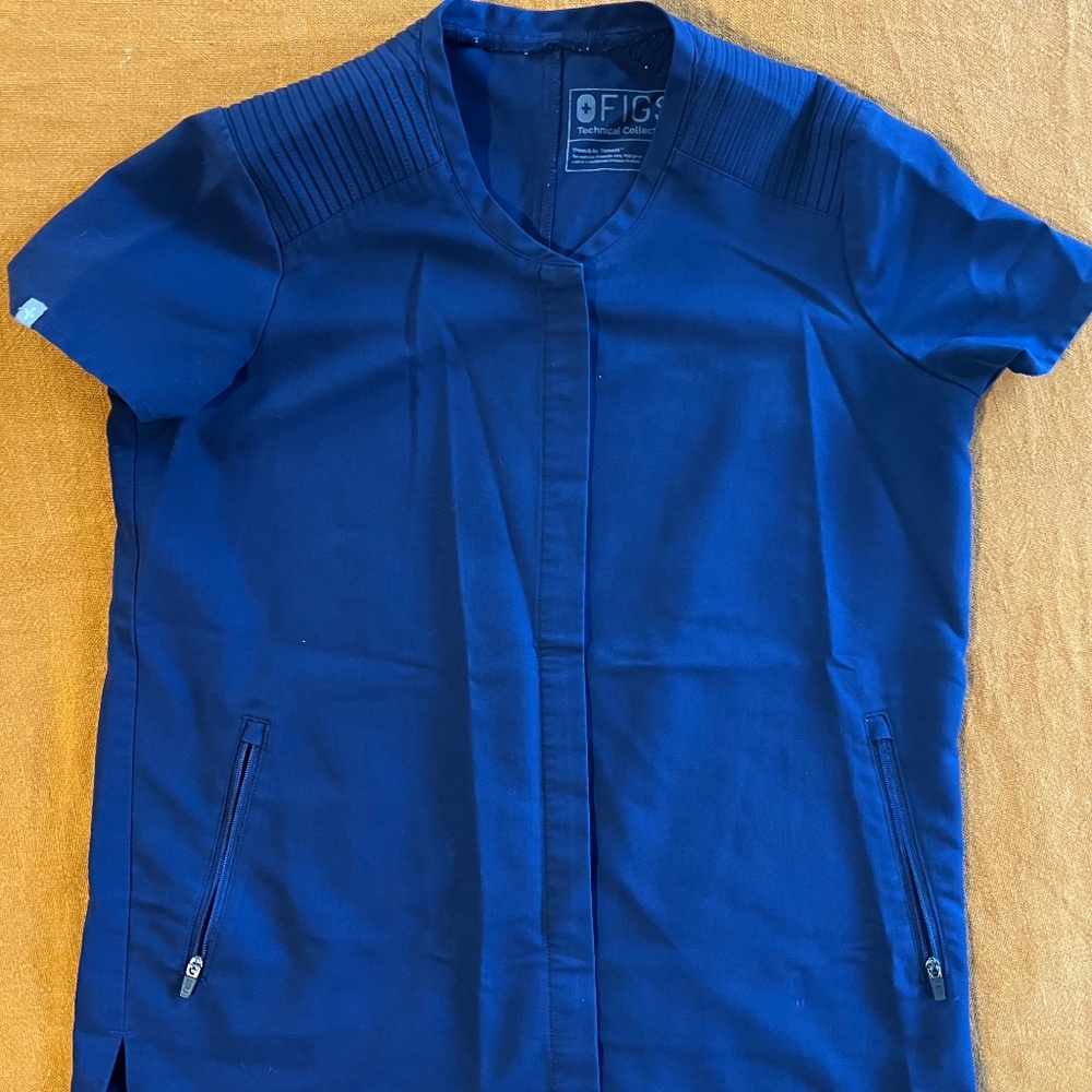 Figs Women's Limbe Collarless Navy Moto Buttondown Scrub Top Size XXS